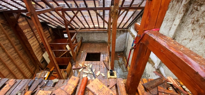 démolition en cours dans l'immeuble existant